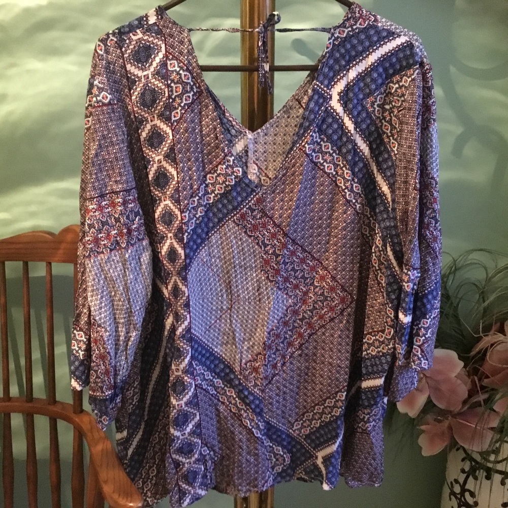 Ladies Boho Style Patchwork Pattern Top - Size L - image 1